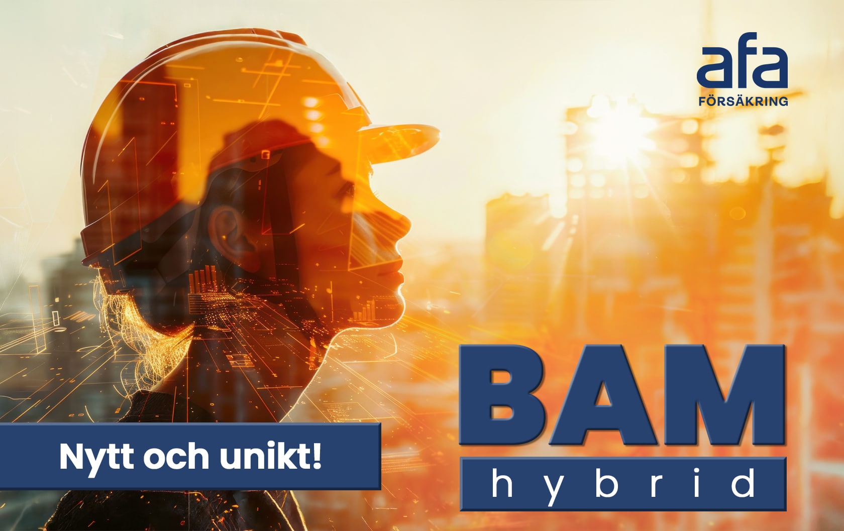 Illustration för BAM bättre arbetsmiljö med person i skyddshjälm och Afa Försäkrings logotyp